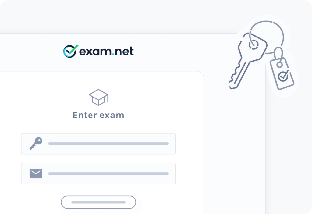 Decorative illustration of the Exam.net user interface when entering an exam