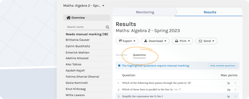 Mark question by question on Exam.net