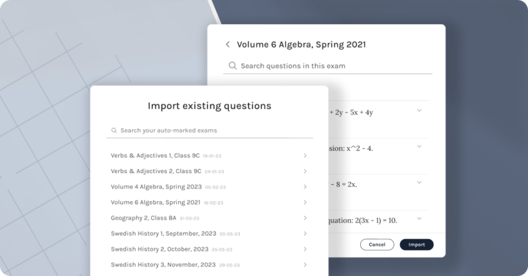 User interface when importing questions on Exam.net