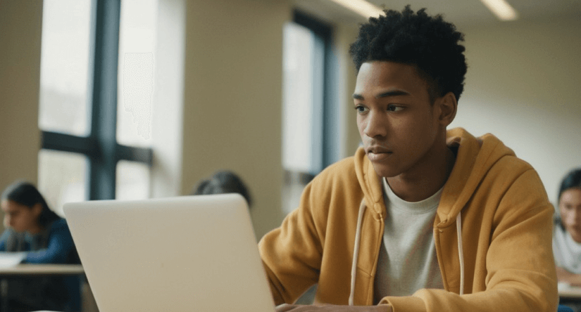 Student working on laptop